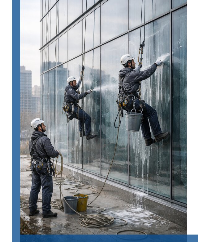 Промышленная мойка панорамных окон на высоте в Туймазы