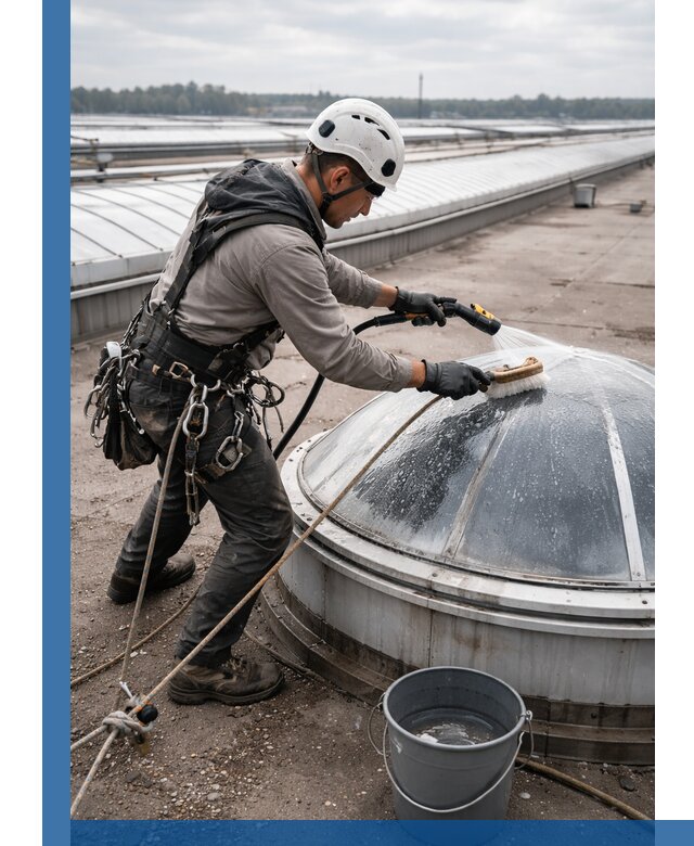 Мойка зенитных фонарей на кровле для промышленных объектов в Туймазы