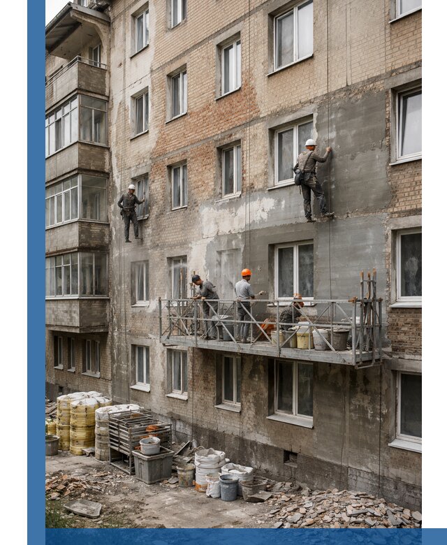 Капитальный ремонт фасада в Туймазы с восстановлением и гидроизоляцией