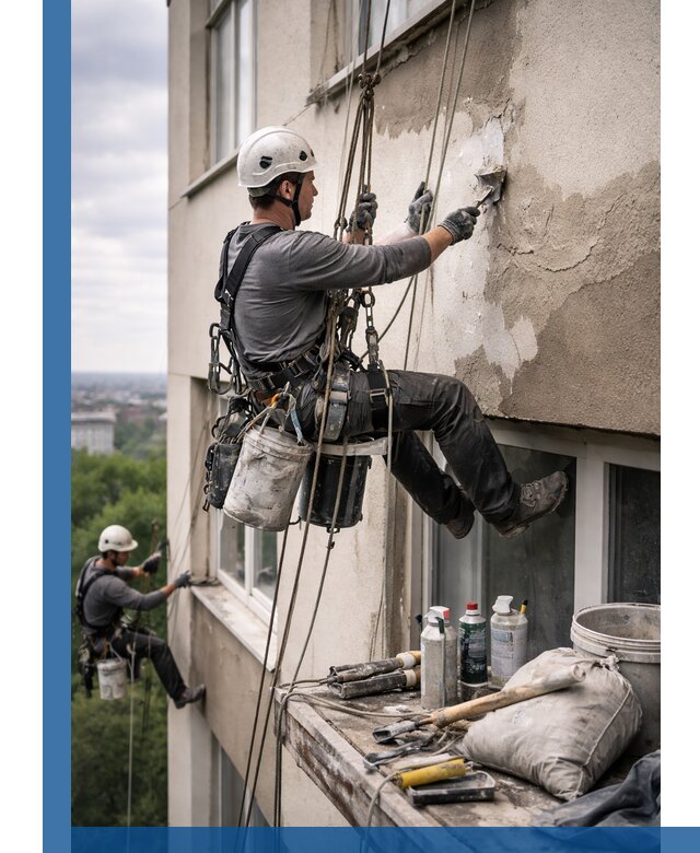 Косметический ремонт фасада зданий в Туймазы промышленными альпинистами