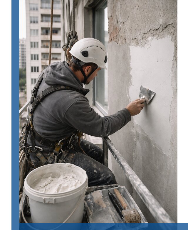 Шпаклевка фасадов на высоте с промальпинистами в Туймазы