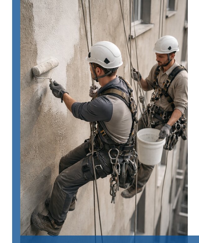 Грунтовка фасада на высоте в Туймазы промышленными альпинистами