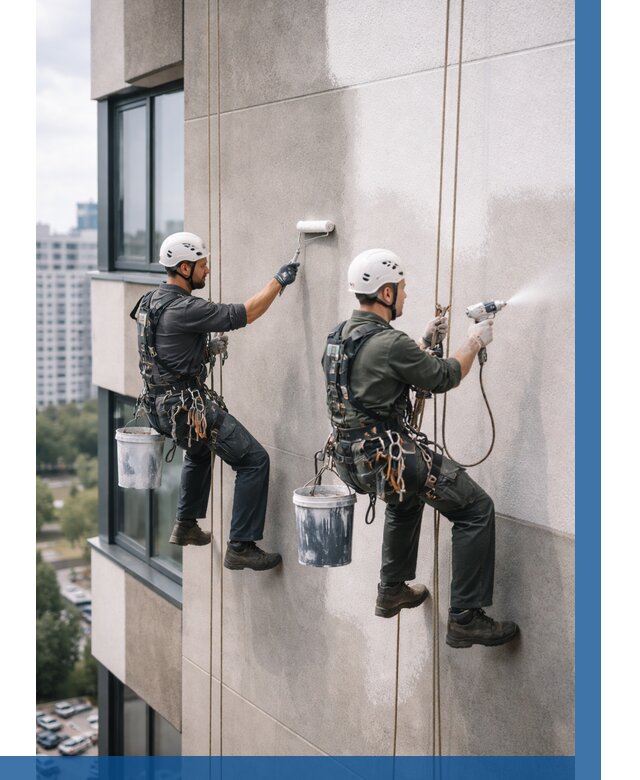 Покраска фасада альпинистами в Туймазы от 306 р. | ВЫСОТНИК-Тмз