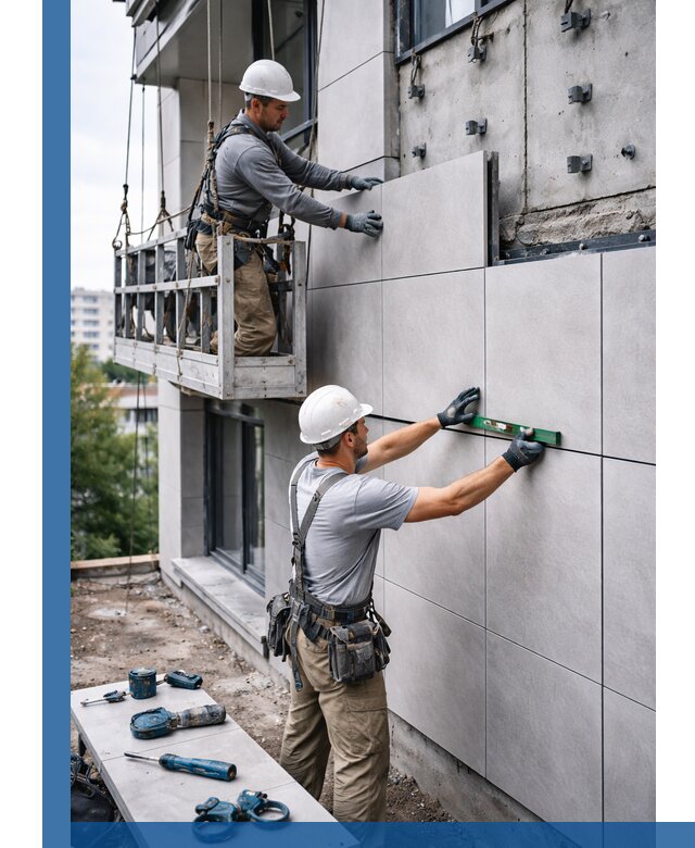 Монтаж керамогранита на фасад в Туймазы под ключ с гарантией качества