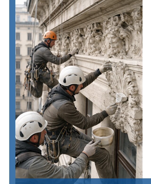 Реставрация фасадной лепнины с высотными работами в Туймазы