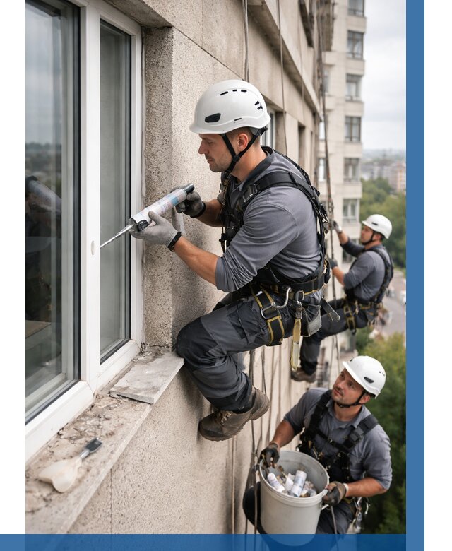 Герметизация оконных швов снаружи в Туймазы от 1529 р. | ВЫСОТНИК-Тмз