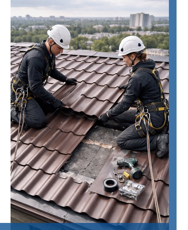 Ремонт металлочерепицы на крыше в Туймазы от 917 р. | ВЫСОТНИК-Тмз