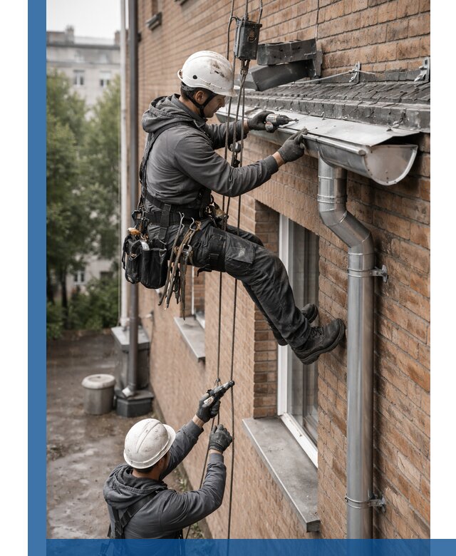 Монтаж водосточной системы на здании в Туймазы под ключ