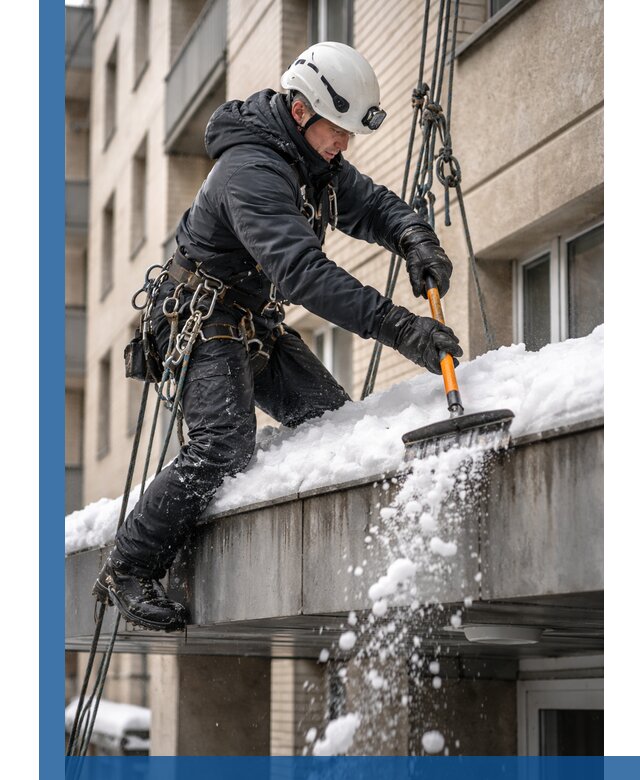 Очистка козырьков от снега в Туймазы круглогодично безопасно