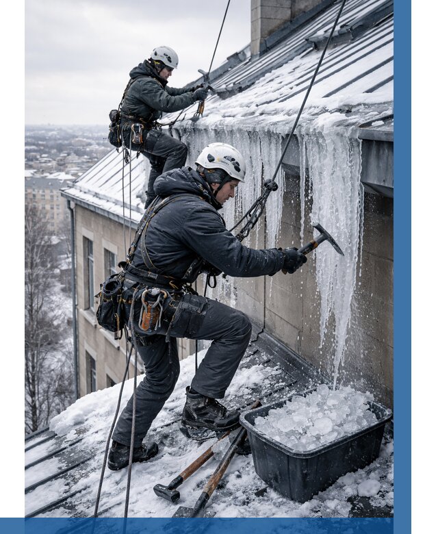 Удаление наледи с кровли в Туймазы от 5605 р. | ВЫСОТНИК-Тмз