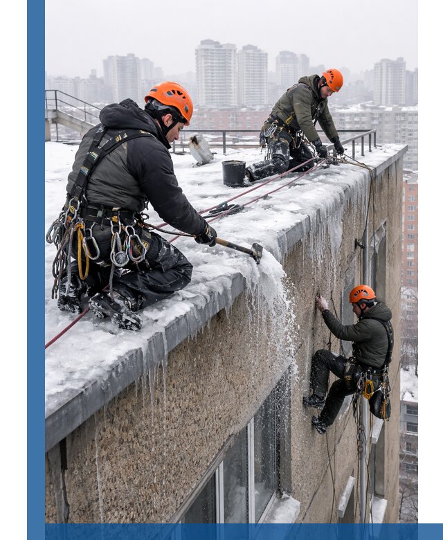 Удаление наледи с кровли в Туймазы промышленными альпинистами