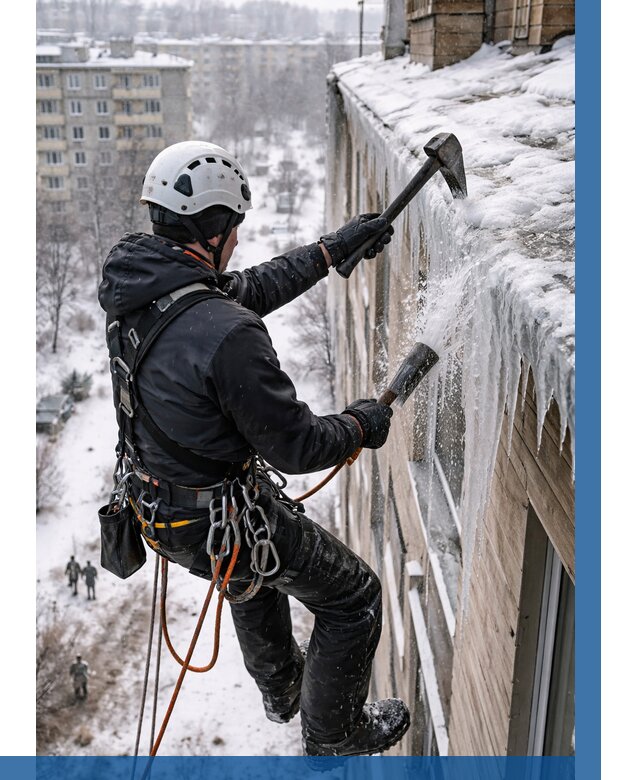 Сбивание сосулек с крыши в Туймазы по цене от 4586 р. | ВЫСОТНИК-Тмз