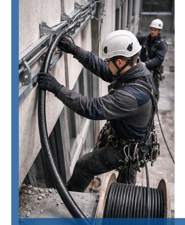 Протяжка кабеля питания на высоте в Туймазы с гарантией безопасности и качества