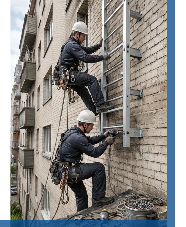 Монтаж пожарной лестницы в Туймазы от 25475 р заказать у ВЫСОТНИК-Тмз