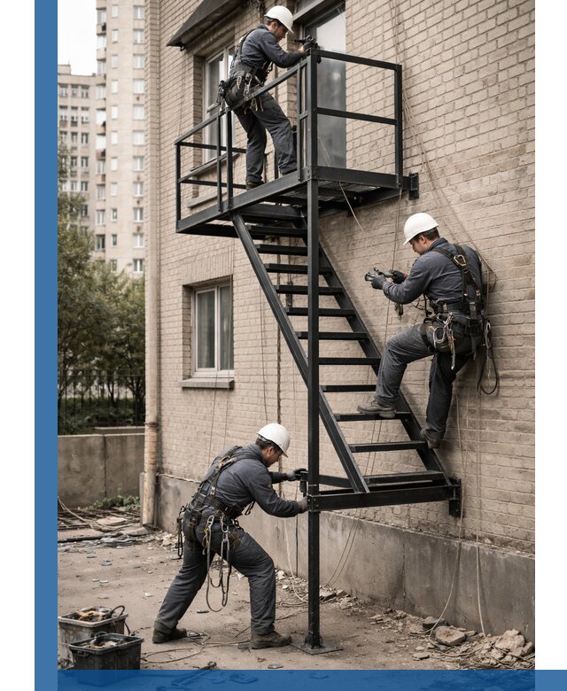 Монтаж пожарной лестницы в Туймазы, установка и крепление