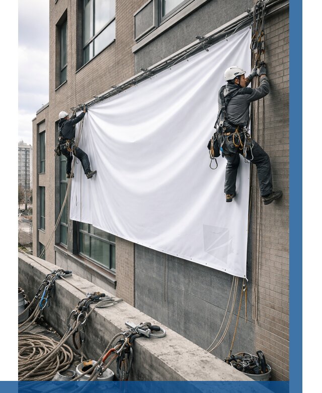 Монтаж баннеров на фасаде в Туймазы от 662 р. заказать ВЫСОТНИК-Тмз