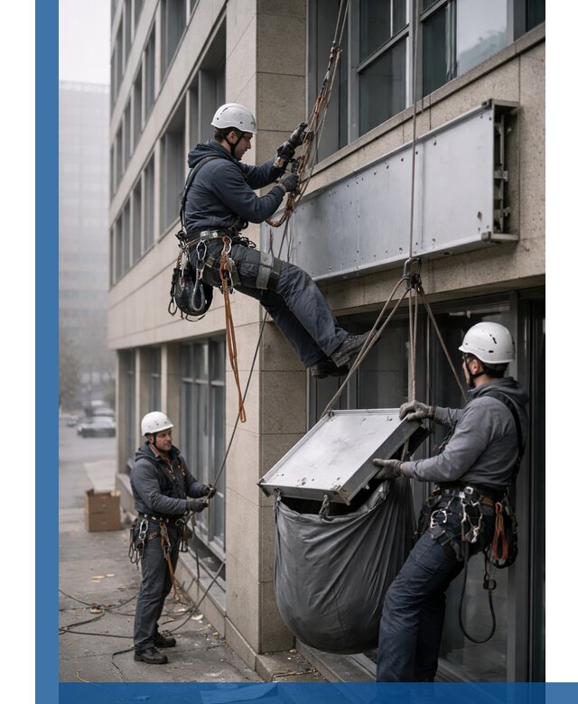 Демонтаж рекламной вывески с высотными работами в Туймазы