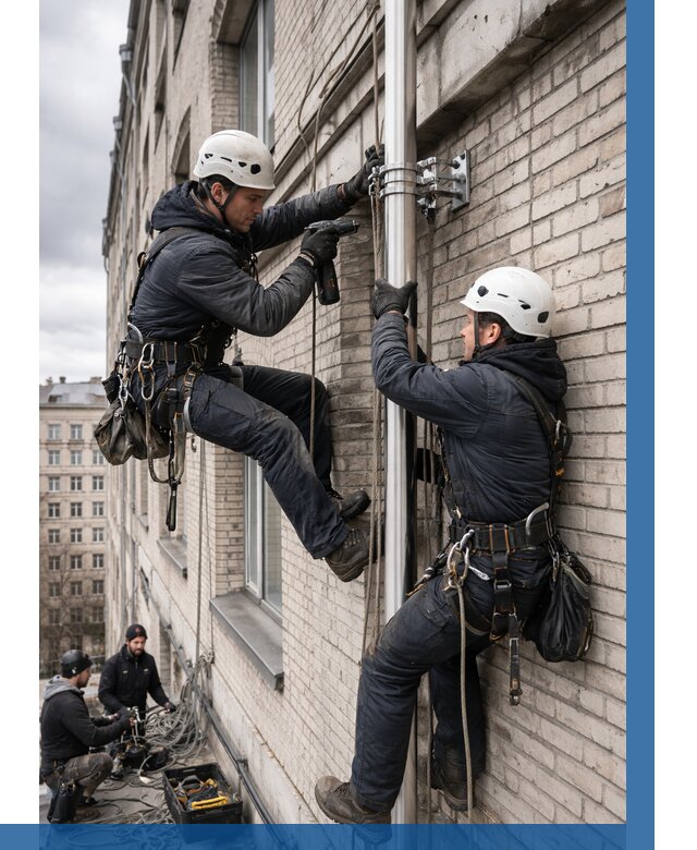 Монтаж флагштока на здании в Туймазы от 6624 р. | ВЫСОТНИК-Тмз