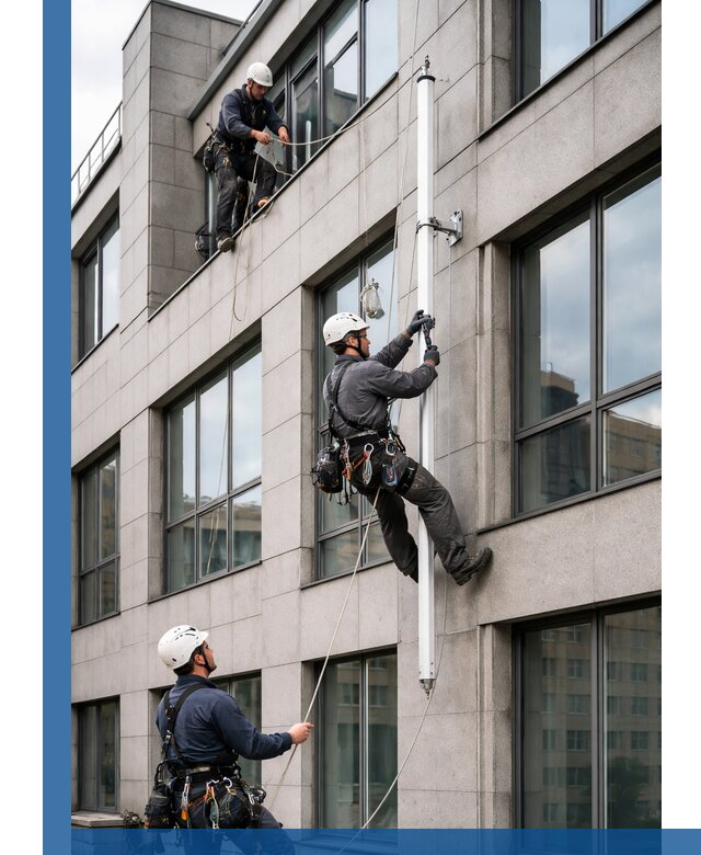 Монтаж флагштока на фасаде здания с креплением и герметикой в Туймазы