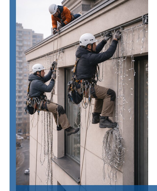 Монтаж праздничных гирлянд на фасаде в Туймазы для зданий