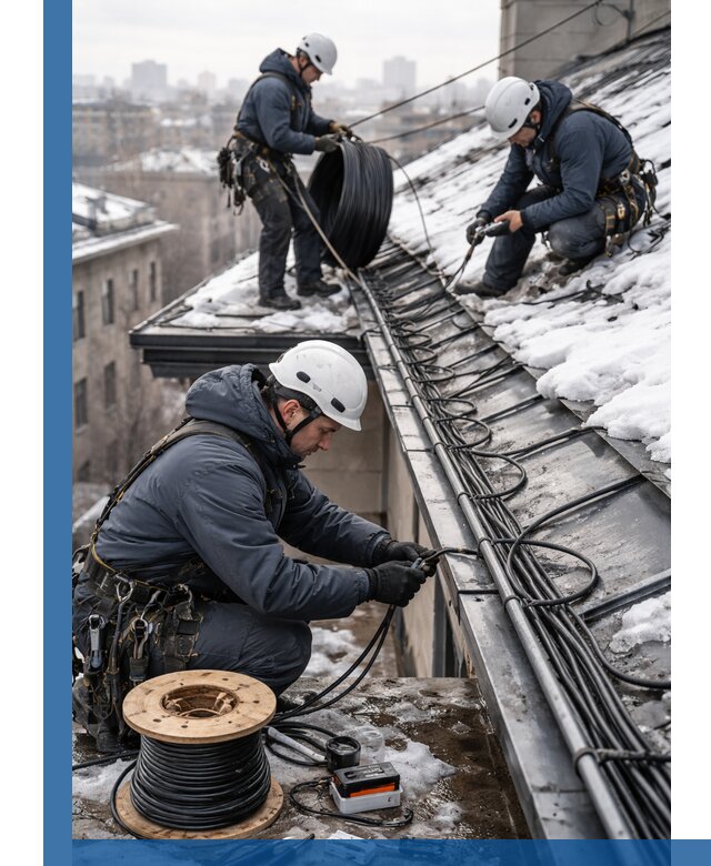 Монтаж греющего кабеля на кровле в Туймазы под ключ