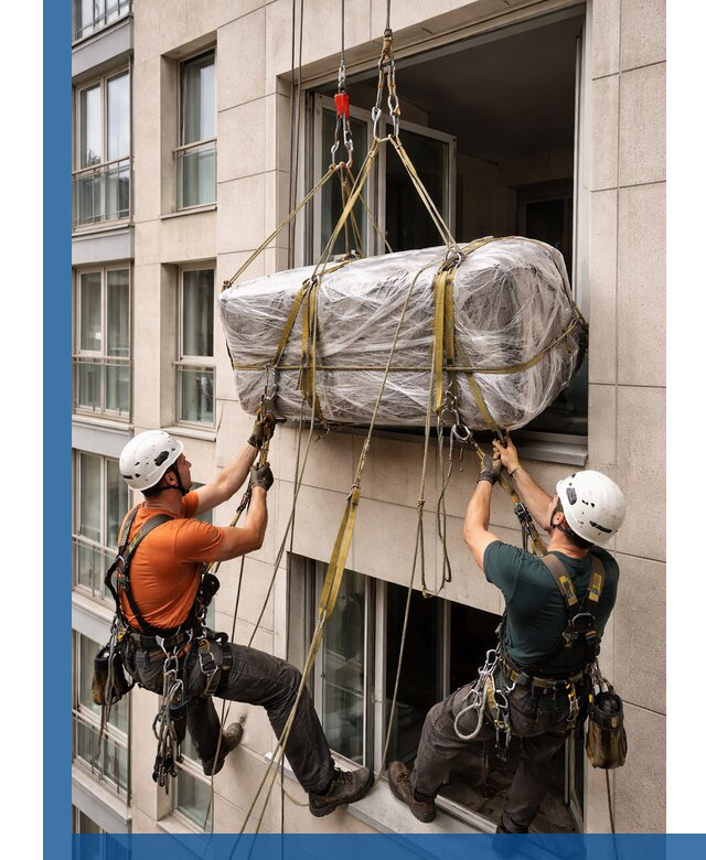 Подъем грузов через окно в Туймазы промышленными альпинистами